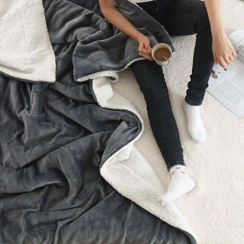 NANPIPER Flannel Blanket Reversible Sherpa Throw Blanket Super Soft Fuzzy Plush Microfiber (90"x90" Gray) Queen - Image 3